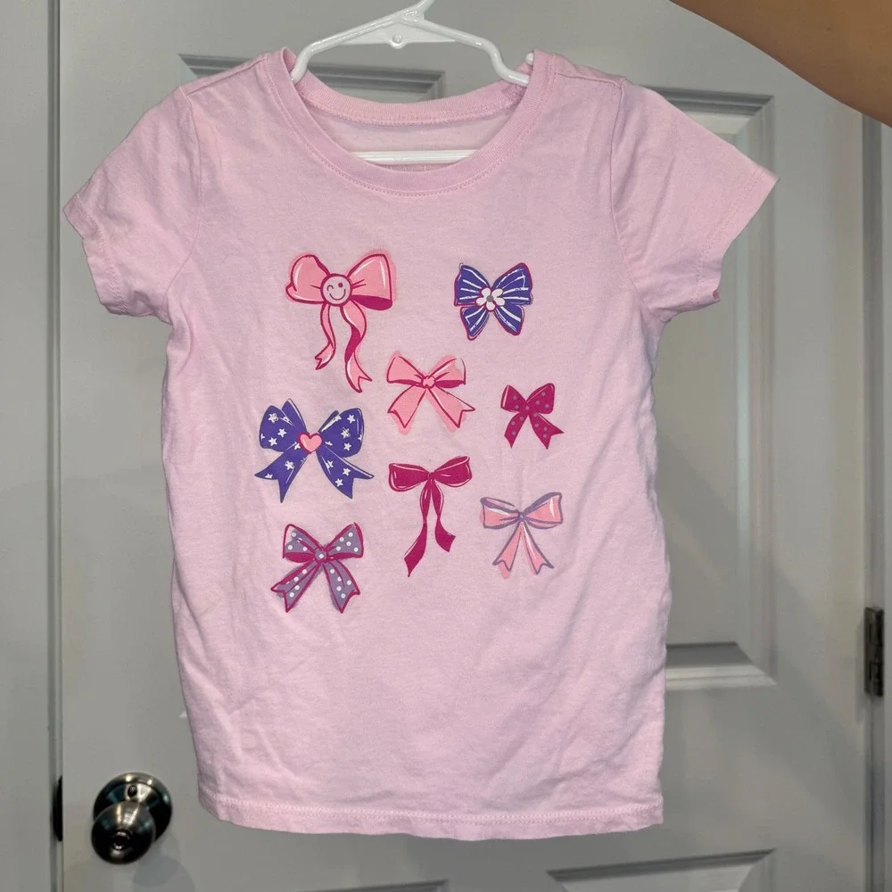The Childrens Place Girls Pink Bow Graphic Short Sleeve T-Shirt Size 5T